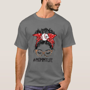 Camiseta Madres del Leopard Baseball Mommy Messy Bun Game D