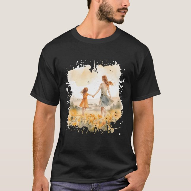 Camiseta Madres e hijas Flores pradera acuarela 2 (Anverso)