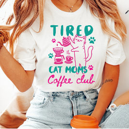 Camiseta Madres Gatas Cansadas Club de Café Verde Rosa Retr