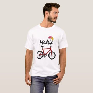 Camiseta Madrid con flores y bicicleta, son gerberas rosa
