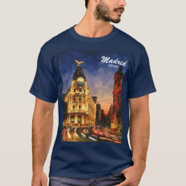 Camiseta Madrid Spain Gran Via Night Watercolor Cityscape