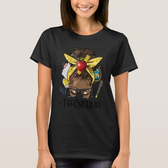 Camiseta Maestra Afro Vida Moño Desordenado Negra Afroameri (Anverso)