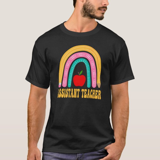 Camiseta Maestra Asistente Lápiz Arcoíris De Regreso A La E (Anverso)