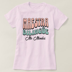 Camiseta Maestra Bilingüe Nombre Personalizado Profesor Esp