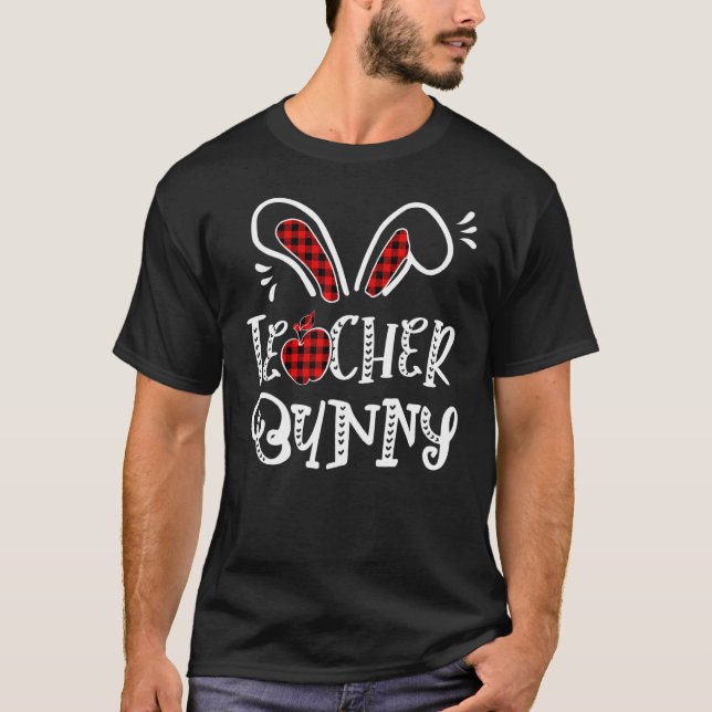 Camiseta Maestra Bunny Apple Bunny Oars Buffalo Plaid Easte (Anverso)