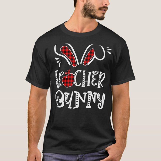 Camiseta Maestra Bunny Apple Bunny Oars Buffalo Plaid Easte (Anverso)