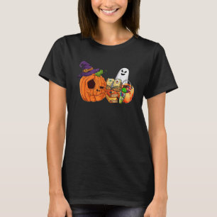 Camiseta Maestra Calabaza Witch Scary Book Pens Ghost Happy