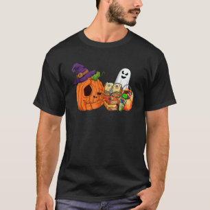 Camiseta Maestra Calabaza Witch Scary Book Pens Ghost Happy