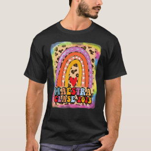 Camiseta Maestra Clase 2023 Profesor español Boho Rainbow L