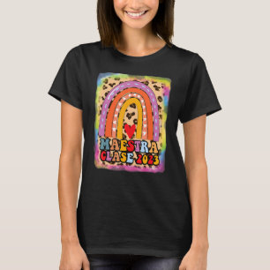 Camiseta Maestra Clase 2023 Profesor español Boho Rainbow L