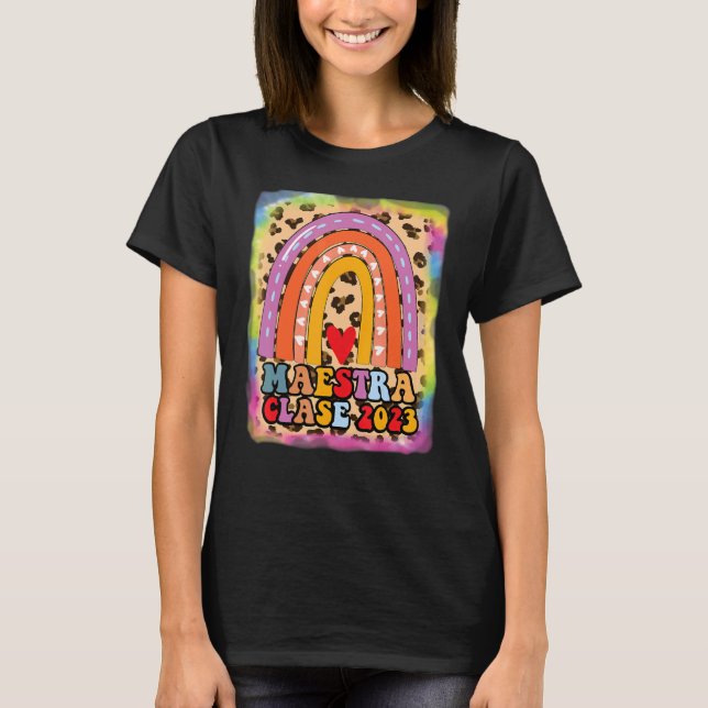 Camiseta Maestra Clase 2023 Profesor español Boho Rainbow L (Anverso)