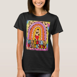 Camiseta Maestra Clase 2023 Profesor español Boho Rainbow L