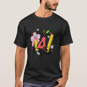 Camiseta Maestra de 4º grado Apple Coquette Bow Lápiz de vu