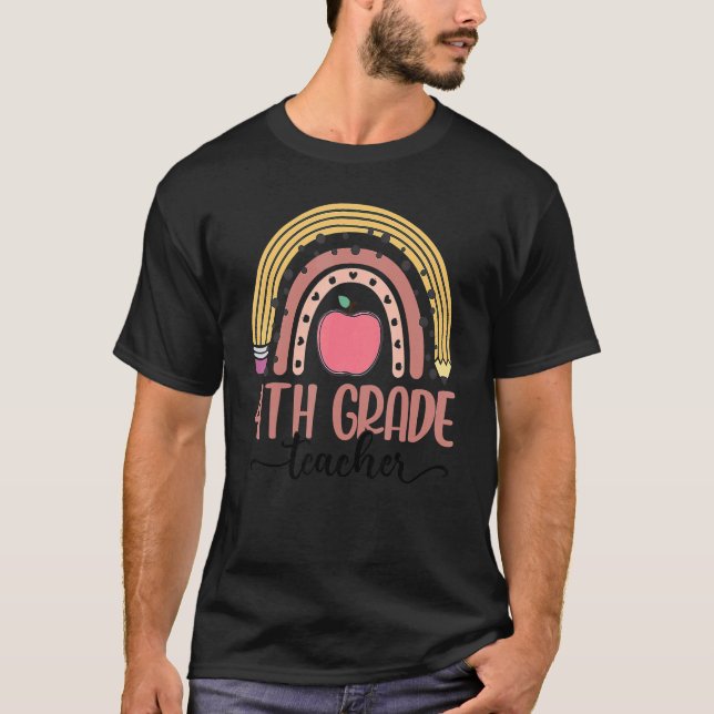 Camiseta Maestra de 4º grado Leopardo Arcoiris de vuelta a  (Anverso)