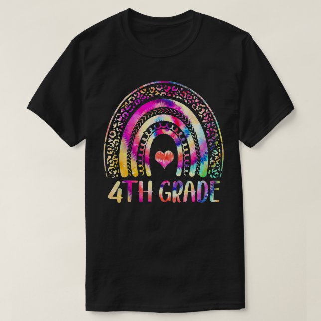Camiseta Maestra de 4º Grado, Tie Dye Rainbow, de vuelta a  (Diseño del anverso)
