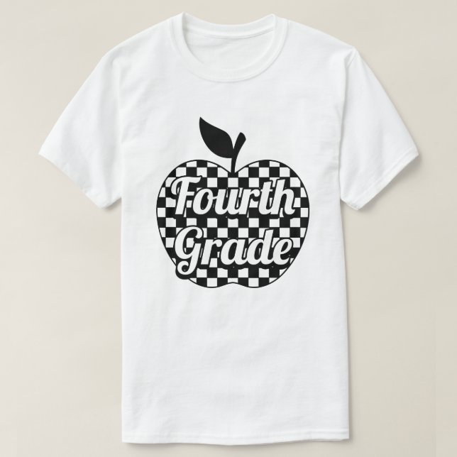 Camiseta Maestra de 4° grado verificó manzana (Diseño del anverso)