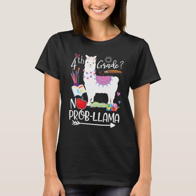 Camiseta Maestra de 4to grado sin problemas de llama primer (Anverso)