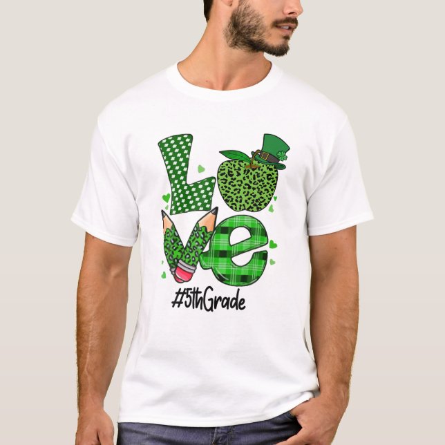 Camiseta Maestra de 5º Grado de Amor St Patrick's Day Apple (Anverso)