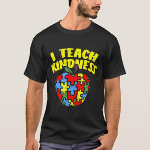 Camiseta Maestra de Autismo Enseño Amabilidad Apple Puzzle 
