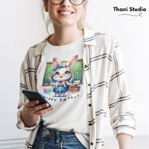 Camiseta Maestra de Conejo Curado Hoppy Pascua y Nombre Per