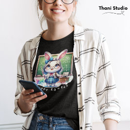 Camiseta Maestra de Conejo Curado Hoppy Pascua y Nombre Per