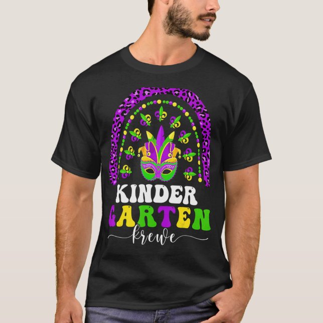 Camiseta Maestra de Crew Leopard Rainbow Kindergarten Mardi (Anverso)