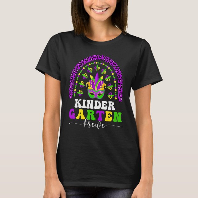 Camiseta Maestra de Crew Leopard Rainbow Kindergarten Mardi (Anverso)