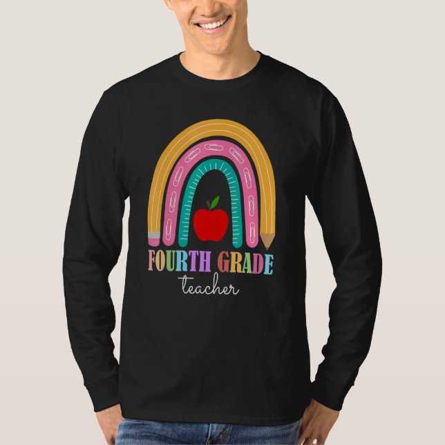 Camiseta Maestra de Cuarto Grado Lápiz Arcoíris Enseñar Amo (Anverso)