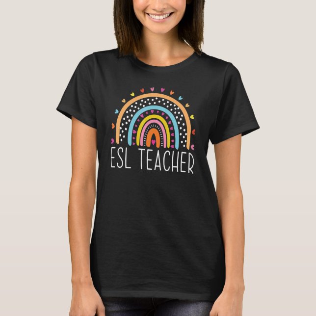 Camiseta Maestra de ESL Boho Arcoíris Agradecimiento Regres (Anverso)