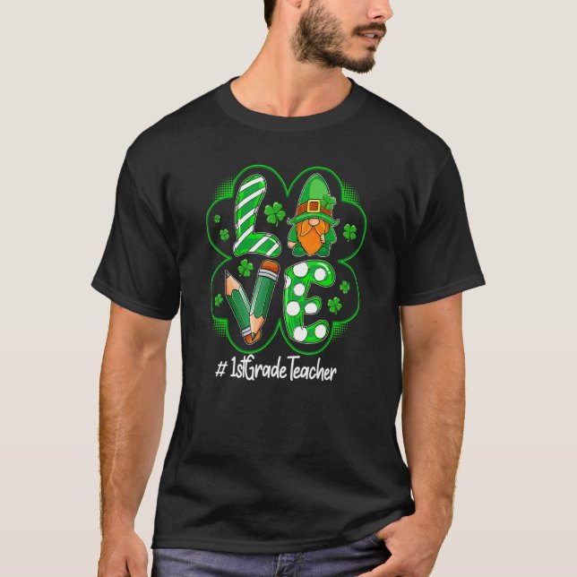 Camiseta Maestra de Gnome St Patrick's Day Love 1er grado d (Anverso)