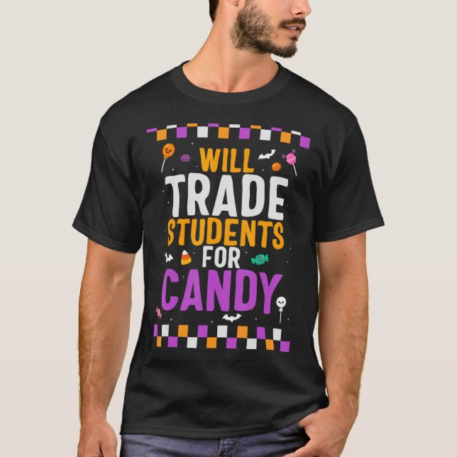 Camiseta Maestra De Halloween Comerciará Estudiantes Por Ca (Anverso)