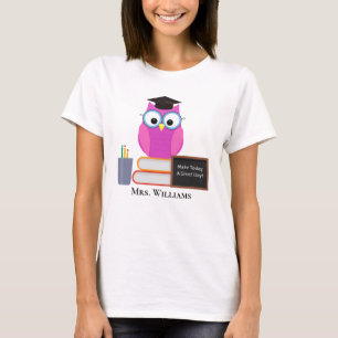 Camiseta Maestra De Lechuza Rosa A La Escuela Monograma