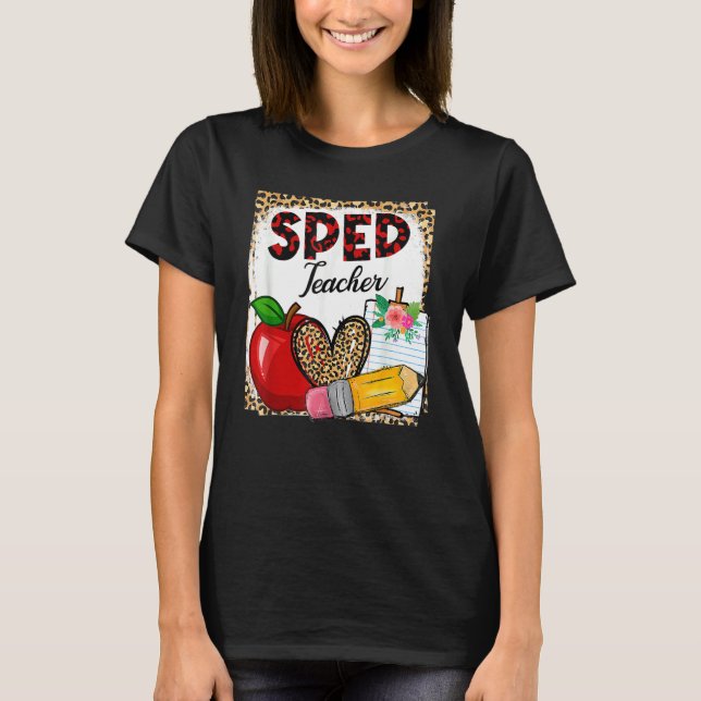 Camiseta Maestra De Leopard Heart Sped Enseñando De Nuevo A (Anverso)