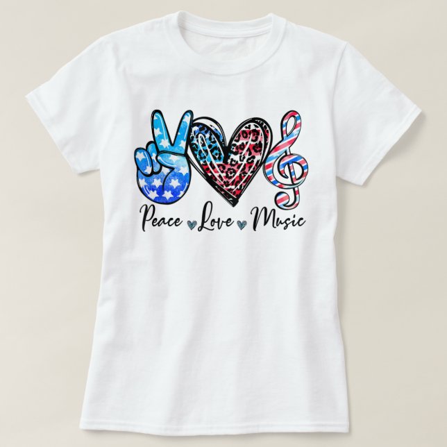 Camiseta Maestra De Música De Paz Amor Bandera Estadouniden (Diseño del anverso)