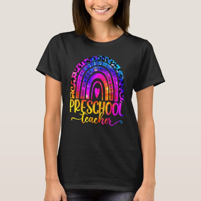 Camiseta Maestra de Preescolar Corbata Leopardo Tinte Arcoí (Anverso)