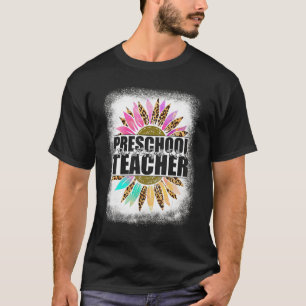 Camiseta Maestra De Preescolar Leopard Sunflower De Vuelta