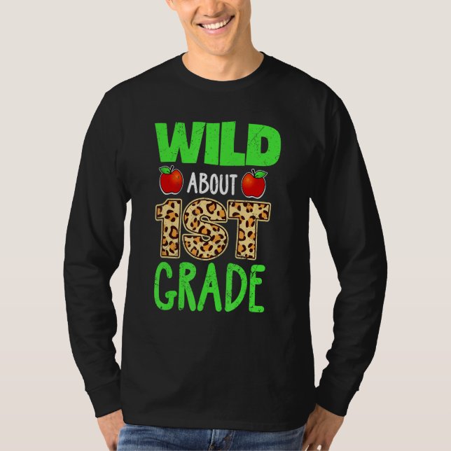 Camiseta Maestra de primer grado con estampado de leopardo  (Anverso)