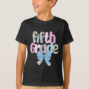 Camiseta Maestra de quinto grado Preppy azul floral coqueta