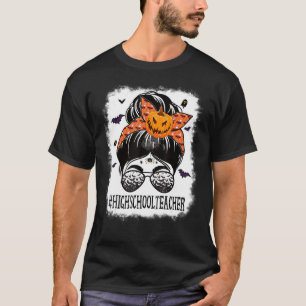 Camiseta Maestra de secundaria desordenada Bun Spooky Naran