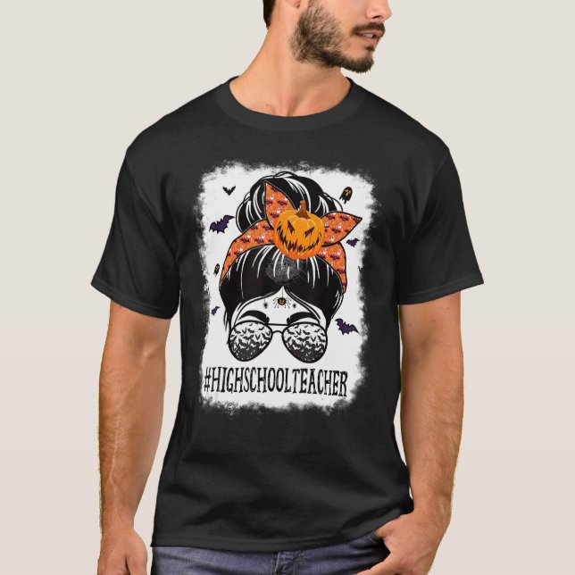 Camiseta Maestra de secundaria desordenada Bun Spooky Naran (Anverso)