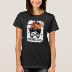 Camiseta Maestra de secundaria desordenada Bun Spooky Naran