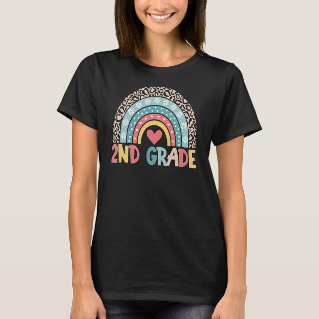 Camiseta Maestra de segundo grado Leopard Rainbow 2º grado  (Anverso)