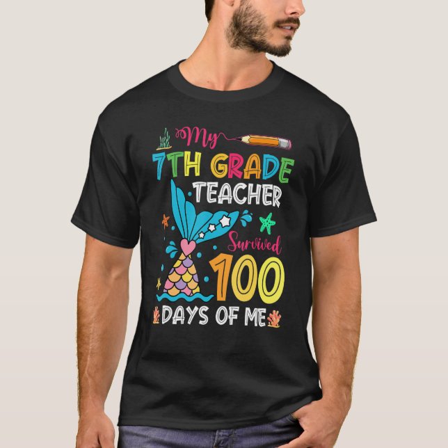 Camiseta Maestra De Séptimo Grado Sobrevivió A 100 Días De (Anverso)