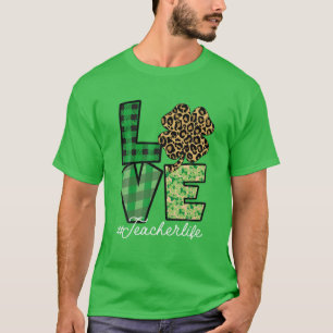Camiseta Maestra de St Patricks Messy Bun Leopard: Enseñanz