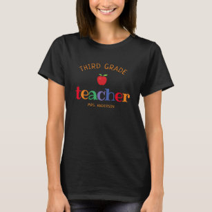 Camiseta Maestra de tercer grado Colores brillantes Apple