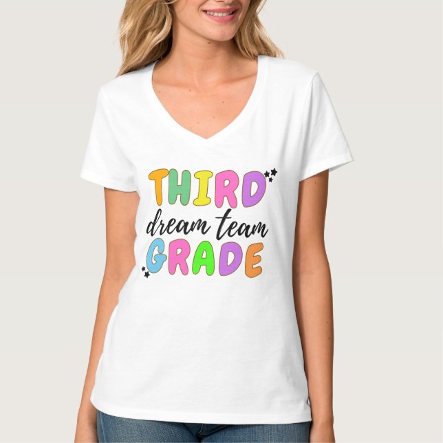 Camiseta Maestra De Tercer Grado, De Vuelta A La Escuela, E (Anverso)