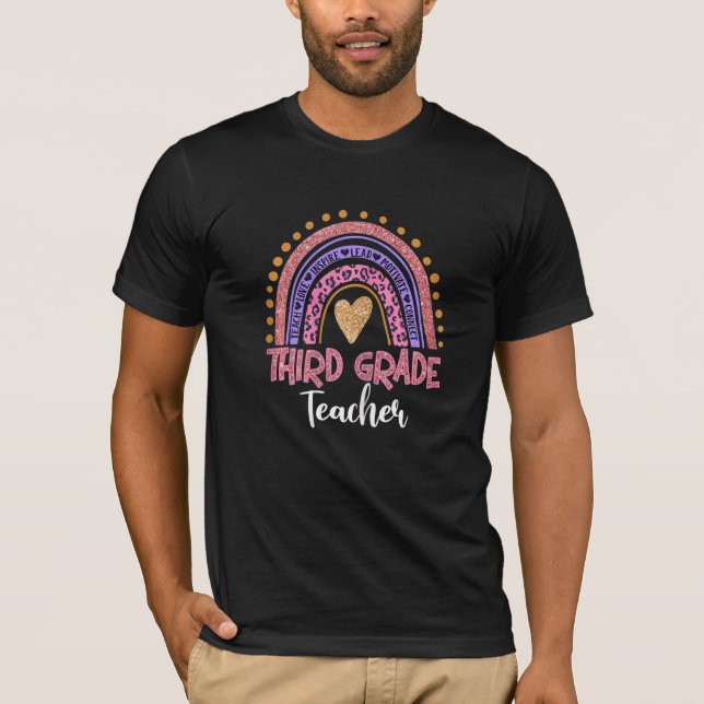 Camiseta Maestra de tercer grado Leopard Pink Rainbow Ba (Anverso)