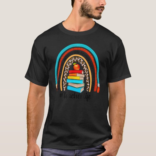 Camiseta Maestra Enseñar Amor Inspira Arcoiris Leopardo de  (Anverso)