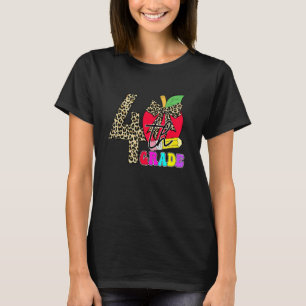Camiseta Maestra Estudiante de 4to Grado Leopardo Manzana E