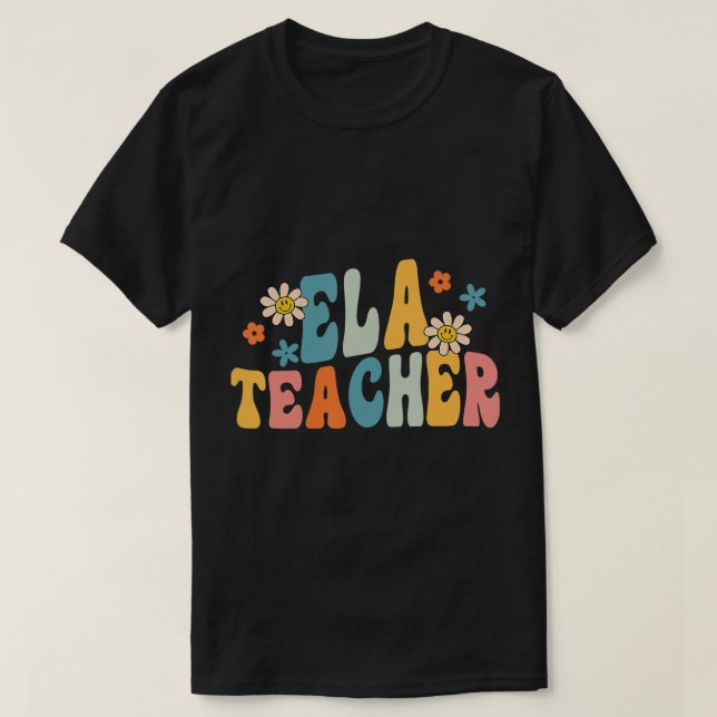 Camiseta Maestra Groovy ELA Maestra de Artes en Inglés R (Diseño del anverso)